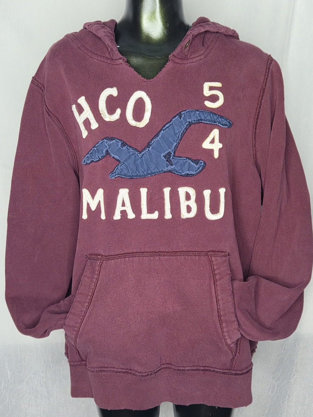 Hollister Malibu Hoodie Burgundy Beach Surfwear w/ Blue Seagull Graphic Men's XL